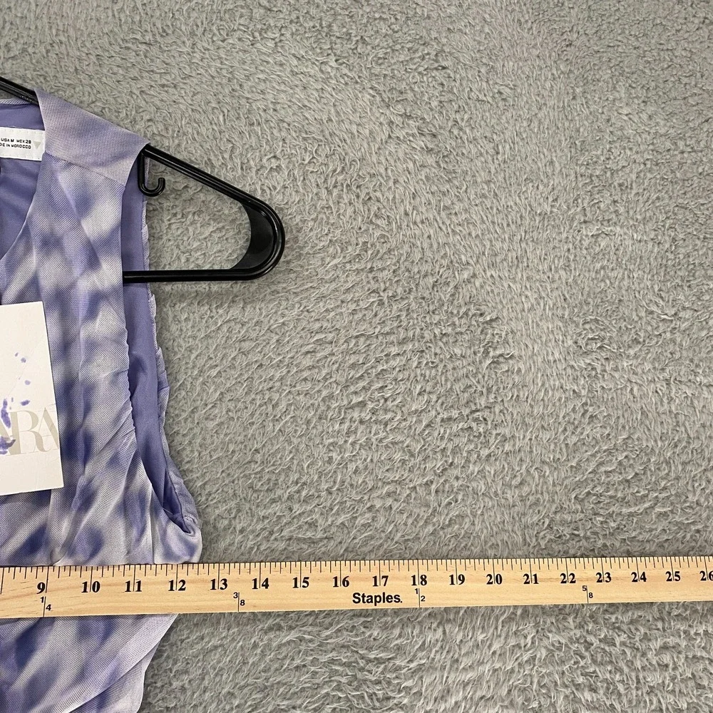 Zara Mesh Dress Womens Medium Cut Out Open Back Ruched Tie Dye Lavender - Picture 5 of 13